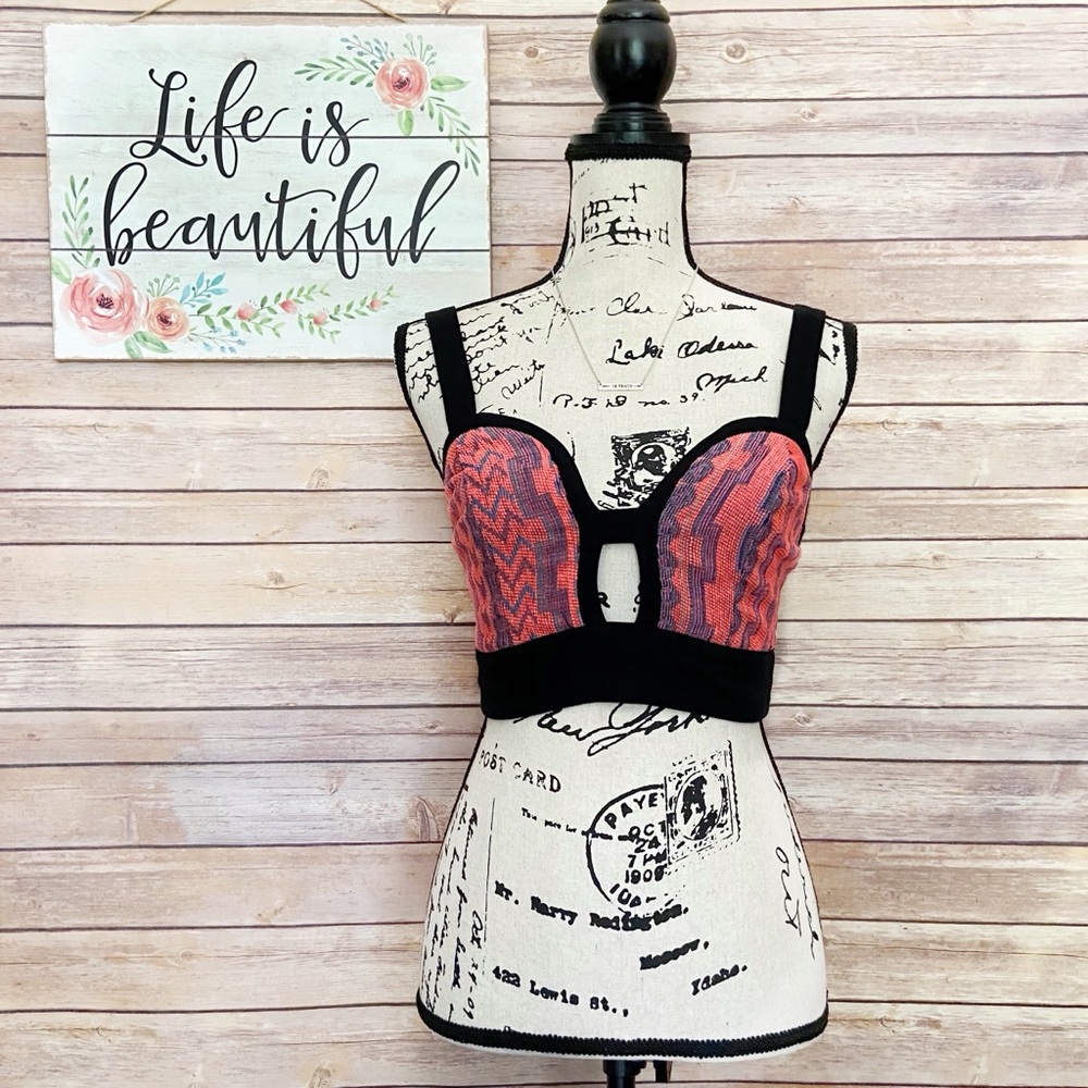 Tobi Open Front Aztec Geometric Print Crop Tank - image 1